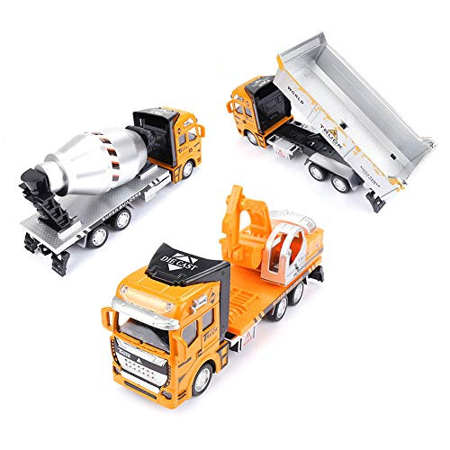 Jellydog Toy Pull Back Construction Trucks, Metal Die Cast Vehicles,Construction Toys, Excavator & Dump Truck & Cement Truck for Kids