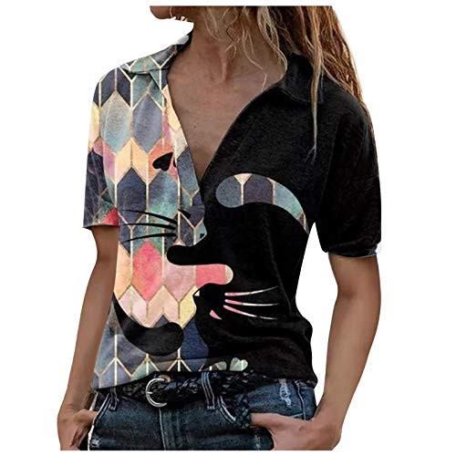 Womens Short Sleeve Tops T-Shirt Cute O-Neck Gradient Fitting Blouse Short Sleeve Shirt Tunic Top Rounded V Neck -PinkS-
