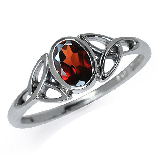 Silvershake Natural Garnet White Gold Plated 925 Sterling Silver Triquetra Celtic Knot Ring Size 6