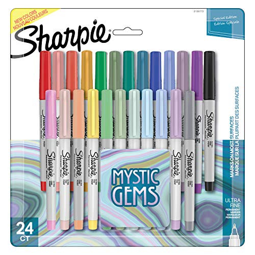 Sharpie Permanent Markers Ultra Fine Point Featuring Mystic Gem Color Markers Assorted 24 Count