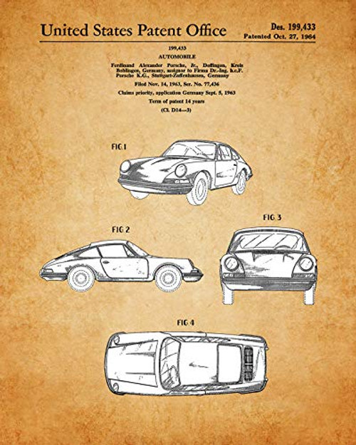 Vintage Porsche Poster Patent Prints - Set of 2 8x10 Unframed Porsche Wall Decor for Home Office Man Cave Dorm and Bedroom - Creative Gift Idea for Porsche Wall Art Enthusiasts