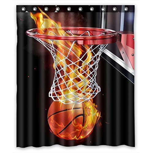 KXMDXA Flaming Basketball Waterproof Polyester Bath Shower Curtain Size 60x72 Inch
