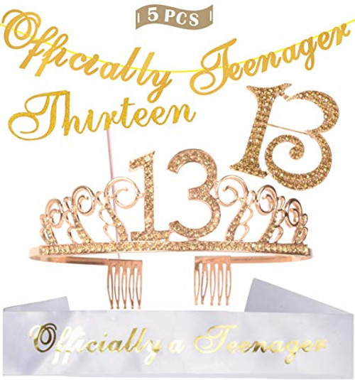 13th Birthday Decorations Party Supplies | Gold 13th Birthday Tiara | 13th White Satin Sash Officially a teenager | Gold Glittery Officially Teenager Banner | Thirteen Cake Topper | 13 Golden Rhinestone Brooch | for 13th Birthday Party Supplies and Decorations 13th Birthday Decorations Party Supplies | Gold 13th Birthday Tiara | 13th White Satin Sash Officially a teenager | Gold Glittery Officially Teenager Banner | Thirteen Cake Topper | 13 Golden Rhinestone Brooch | for 13th Birthday Party Supplies and Decorations