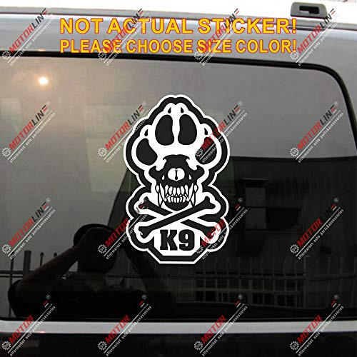 K9 K-9 Police Dog Unit Skull Decal Sticker Car Vinyl Reflective Glossy Pick Size -Reflective 8''-20.3cm- x 5"-12.8cm--