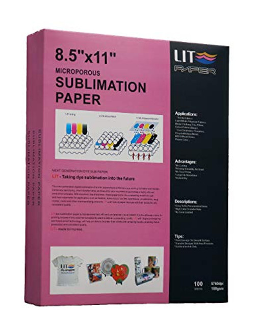 LIT Sublimation Paper 8.5 x 11 Inch 100 Sheets100gsm - Heat Transfer Paper For Any Epson Sawgrass HP Inkjet Printer With Sublimation Ink