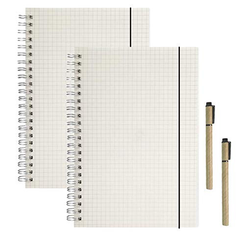 AOU Grid Spiral Notebook Graph Paper B5 Transparent Hardcover Notebooks 2-Pack For Bullet Journaling 80 Sheets-160 Pages7" x 10" Large Notebooks With 2 Gift Black Pens