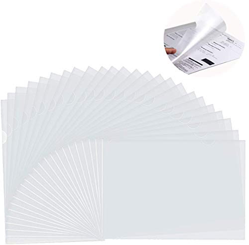 L-Type Plastic Document Folder 50 Pack Clear Document Folder Copy Safe Project Pocket US Letter- A4 Size in Transparent Color -Folder 50 Pack-