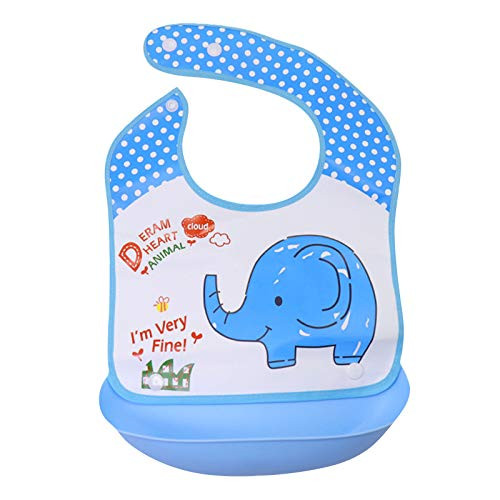Moonker-Baby Tops Reusable Washable Silicone Bibs with Food Catcher for Babies and Toddlers Easily CleanWaterproof Baby Bibs -B- M