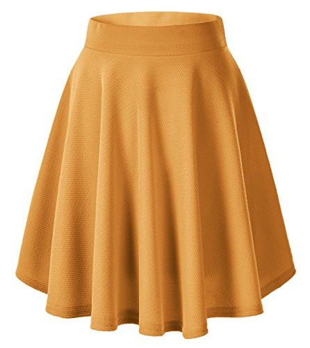 Urban CoCo Women's Basic Versatile Stretchy Flared Casual Mini Skater Skirt -L Turmeric-Long-