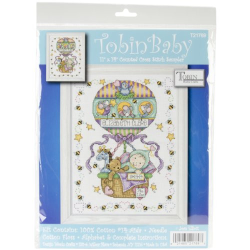 Tobin 14 Count Balloon Ride Birth Record Counted Cross Stitch Kit 11 by 14-Inch