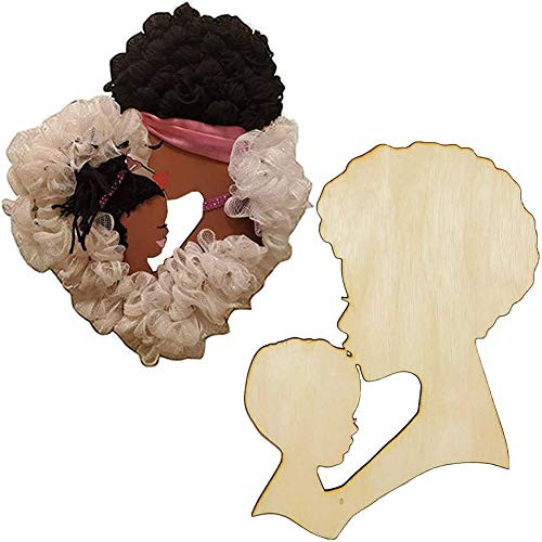 2021 Mother's Day DIY Head Wooden Silhouette Wreath Template Crafts Home Decoration Black Woman Silhouette for Crafts Creative Gift Wooden Template -B-