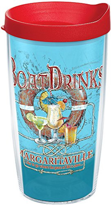 Tervis 1186740 Margaritaville - Boat Drinks Tumbler with Wrap and Red Lid 16oz, Clear Tervis 1186740 Margaritaville - Boat Drinks Tumbler with Wrap and Red Lid 16oz, Clear
