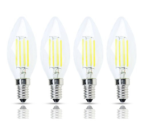 Lamsky E14 European Base LED Filament C35 Bullet Top Vintage Edison Bulb4W Daylight 6000K No-Dimmable4-Pack