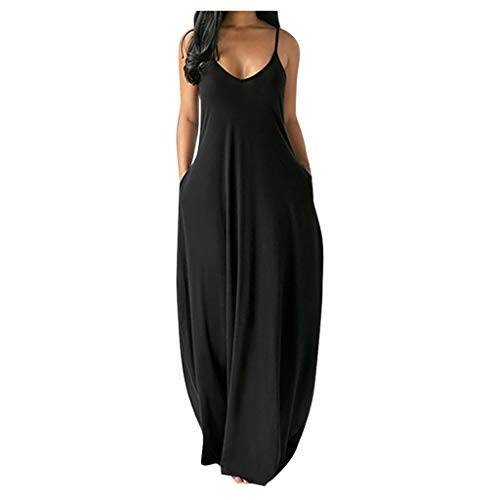 GREFER Women Sexy Sleeveless O-Neck Camisole Long Dress Elegant Solid Color Design Loose Beach Backless Maxi Dress
