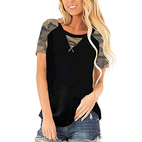 Women's Colorblock Short Sleeve T-Shirt Summer Casual Printing Splicing O-Neck Loose Tunic Tops Blouse