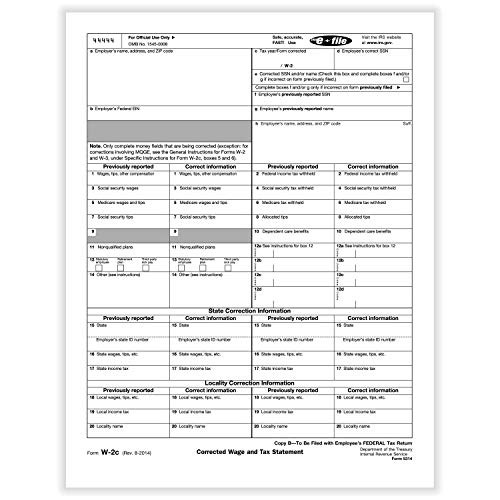 ComplyRight W-2C Tax Forms Employee Copy B -1-Part- 8-1-2 x 11  Tax Reporting  50 Pack