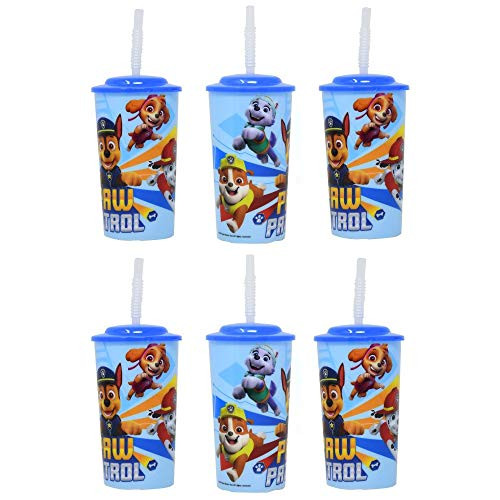 6-Pack Paw Patrol 16oz Reusable Sports Tumbler Drinking Cups with Lids  and  Straws