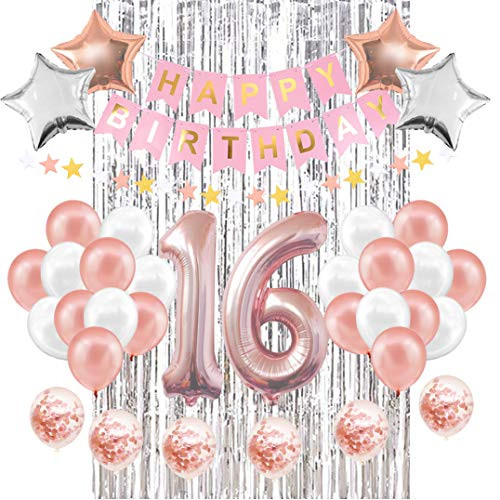 16th Birthday Decorations Party Supplies, Happy Birthday Banner, 16th Rose Gold Number Balloons, 16 Years Old Birthday Decoration Supplies Sweet Sixteen Decorations, 16th Anniversary 16th Birthday Decorations Party Supplies, Happy Birthday Banner, 16th Rose Gold Number Balloons, 16 Years Old Birthday Decoration Supplies Sweet Sixteen Decorations, 16th Anniversary