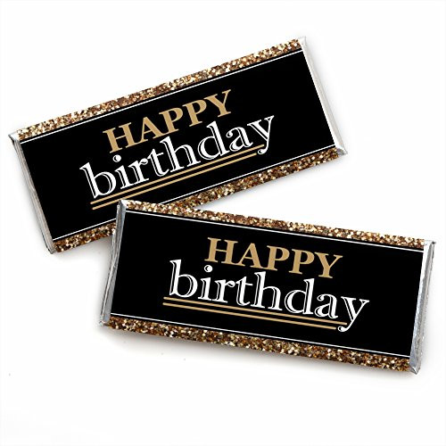 Adult Happy Birthday - Gold - Candy Bar Wrappers Birthday Party Favors - Set of 24