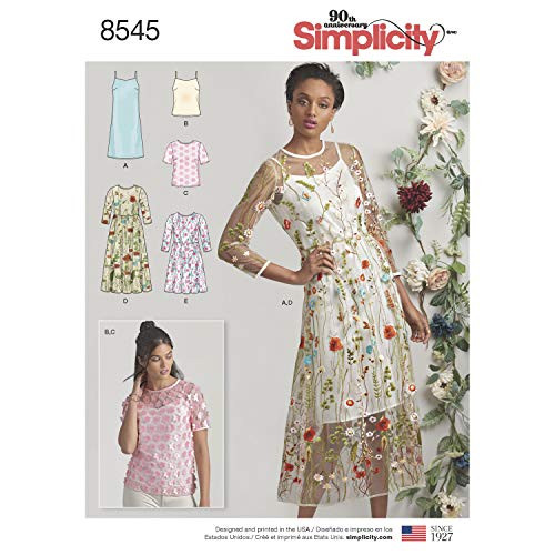 Simplicity Sewing Pattern D0884 - 8545 - Misses' and Miss Petite Dress and Top P5 -12-14-16-18-20-