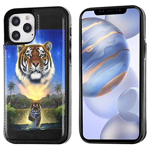for iPhone 12 Pro Wallet Case iPhone 12 Pro -6.1"- Practical Magnetic Closure Wallet Kickstand Cover Case - Tiger R