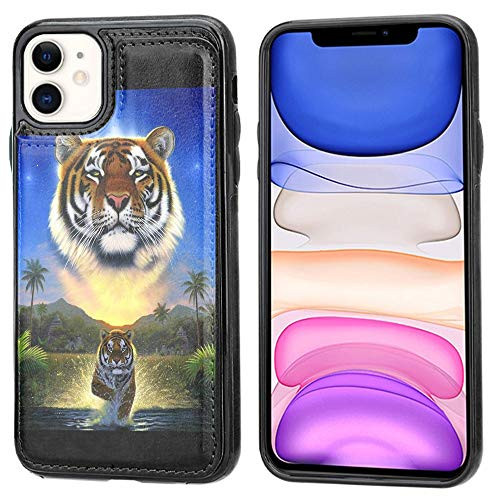 for iPhone 12 Mini Wallet Case iPhone 12 Mini -5.4"- Practical Magnetic Closure Wallet Kickstand Cover Case - Tiger R