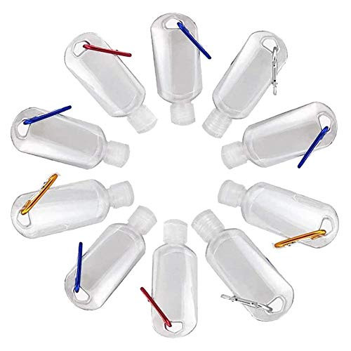 N-K 10 Pack Travel Plastic Clear Keychain Bottles30-50ML Empty Leakproof Squeeze Containers Flip Cap Small Refillable Containers for Toiletry Shampoo Lotion Soap