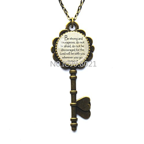JOSHUA 1-9 Key Pendant ENCOURAGEMENT Scripture Key Necklace Christian Key Pendant Key Necklace Christian Gift for Christian Jewish Gift Bible Quote Key Pendant.XT036 -B-