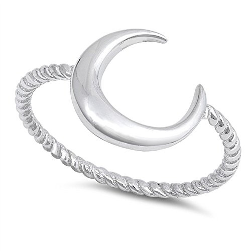 CloseoutWarehouse Rhodium Plated Sterling Silver Moon Design Rope Band Ring Size 7
