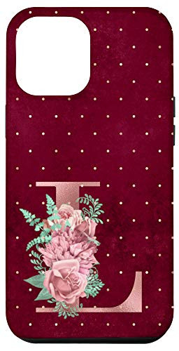 iPhone 12 Pro Max Burgundy floral Initial Letter L monogram pink flowers Case