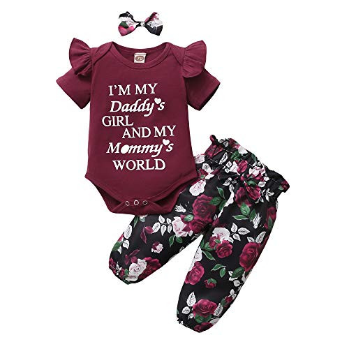 12-18 Month Girl Clothes Toddler Outfit Short Sleeve Onesies Ruffle Baby Romper Letter Print Maroon Outfit Floral Pants Set Daddys Little Girl Baby Clothes 12-18 Month Girl Clothes Toddler Outfit Short Sleeve Onesies Ruffle Baby Romper Letter Print Maroon Outfit Floral Pants Set Daddys Little Girl Baby Clothes