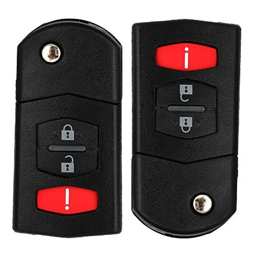 ROADFAR BGBX1T478SKE125-01 3 Buttons Keyless Entry Remote Car Key Fob 2pcs Shell Case Uncut Replacement fit for Mazda 2 06-15 for Mazda 3 5 11-15 for Mazda CX-7 07-13 for Mazda CX-9 07-15
