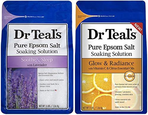 Dr Teal's Epsom Salt Bath Combo Pack -6 lbs Total- Glow  and  Radiance with Vitamin C  and  Citrus Essential Oils and Soothe  and  Sleep with Lavender