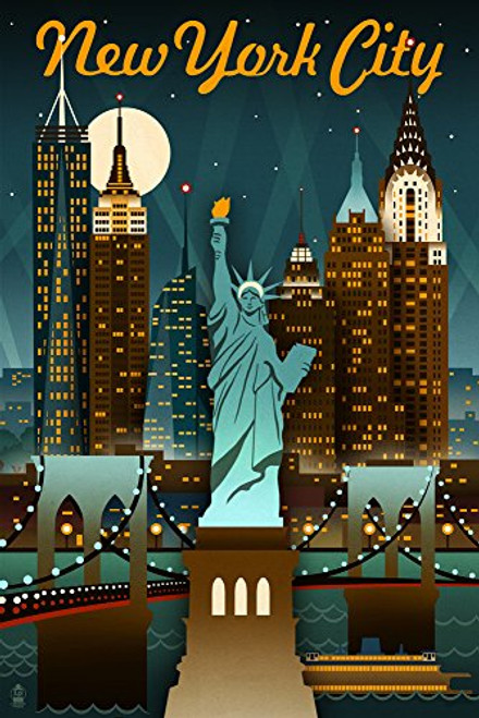 New York - Retro Skyline (12x18 Art Print, Wall Decor Travel Poster) New York - Retro Skyline (12x18 Art Print, Wall Decor Travel Poster)