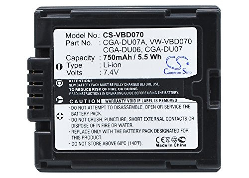High Capacity 750mAh Replacement Battery for Panasonic DR-M50B NV-GS10 NV-GS100K NV-GS10B NV-GS10EG NV-GS10EG-A NV-GS10EG-R NV-GS10EG-S NV-GS120 NV-GS120B NV-GS120EG-S NV-GS120GN