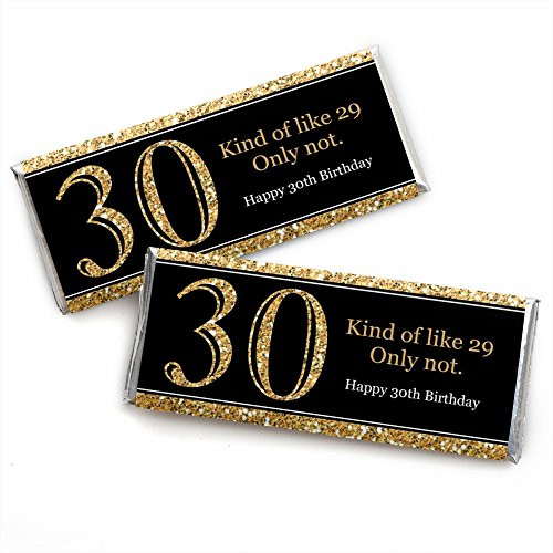 Adult 30th Birthday - Gold - Candy Bar Wrappers Birthday Party Favors - Set of 24
