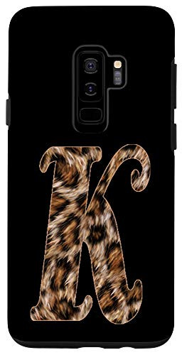 Galaxy S9 plus Black Leopard Print Initial Letter K Monogram Cute Cheetah Case