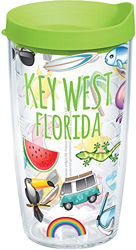 Tervis 1260092 emoji - Tropical Key West Insulated Tumbler with Wrap and Lime Green Lid 16oz Clear