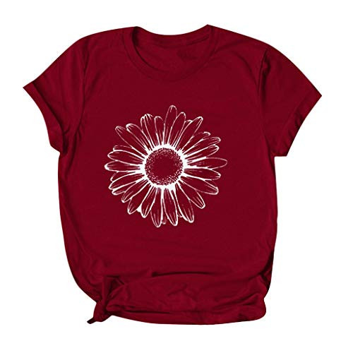 Mifelio Plus Size Sunflower Printed T Shirts Womens Casual Short Sleeve Tees Summer Loose Blouse Tops-WineL- Mifelio Plus Size Sunflower Printed T Shirts Womens Casual Short Sleeve Tees Summer Loose Blouse Tops-WineL-