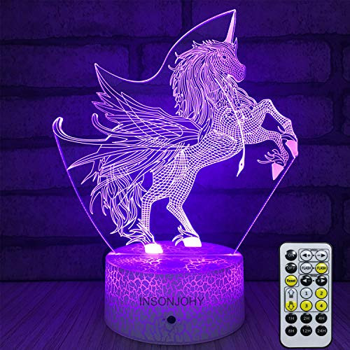 INSONJOHY Kids Night Lights Bedside Lamp 7 Colors Change Remote Control Timer 3D Night Light Kids Optical Illusion Lamps Kids Lamp As a Gift Ideas Boys Girls (Unicorn) INSONJOHY Kids Night Lights Bedside Lamp 7 Colors Change Remote Control Timer 3D Night Light Kids Optical Illusion Lamps Kids Lamp As a Gift Ideas Boys Girls (Unicorn)