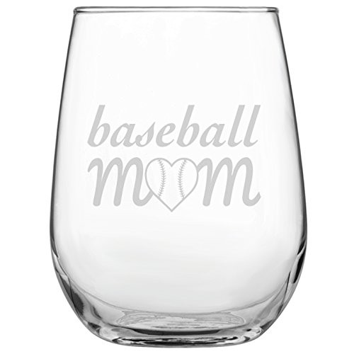 Baseball Mom Stemless Wine Glass  17oz Engraved Wine Glass  Present for Mom  Birthday  Mother's Day  Sister  Aunt