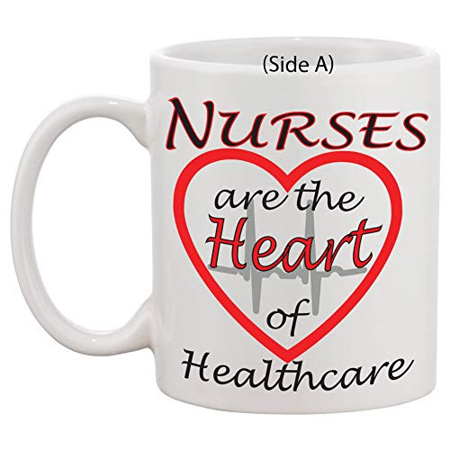 Dual Logo"Nurses are the Heart of Healthcare" and"Caffeine PO Q4H PRN" Nurse Coffee Mug Present| Gifts for Nurses | RN Gift Mugs | Nursing Student Presents | Preceptor Practitioner Funny Cup