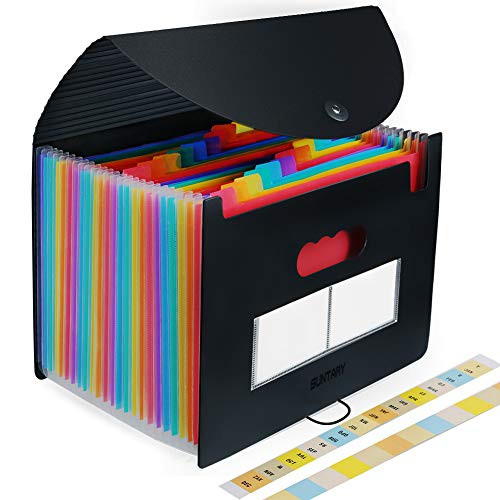 Accordian File Organizer,24 Pockets Expanding File Folder with Expandable Lid,Portable/Desktop Filing Folders,Rainbow Letter Size A4 Document Storage Box Paper Bill Organizer with Dividers (2 Tabs)