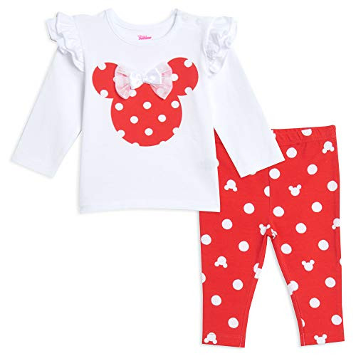Disney Minnie Mouse Baby Girls Long Sleeve T-Shirt Headband  and  Pant Set 3-6 Months White-Red