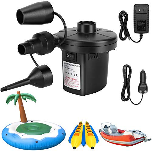 Air Pump for Inflatables Portable Quick-Fill Electric Air Mattress Pump with 3 Nozzles Inflator  and  Deflator Pumps for Outdoor Camping Pool Floats Inflatables Couch Swimming Ring 12V DC-110V AC