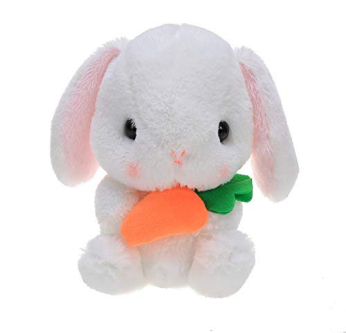 Made By Aliens Stuffed White Easter Bunny Animal with Carrot Soft Lovely Realistic Long-Eared Standing Rabbit Plush Toy for Kids  and  Adults -Bunny-14 inch-