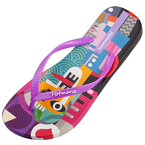 Hotmarzz Women's Cartoon Graffiti Summer Beach Slippers Flip Flops Sandals Size 7 B-M- US-38 EU-39 CN Purple