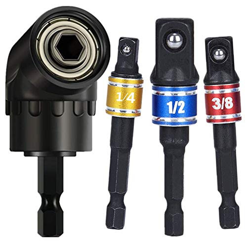 Impact Grade Socket Wrench Adapter Extension Set105°Right Angle Drill Bit Adapter Attachment 1-4" Drive Hex Magnetic Bit Socket Screwdriver Drill3Pcs 1-4" 3-8" 1-2"Hex Socket Adapter Drill Bits Set