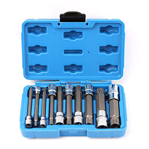 WINTOOLS 10Pcs XZN Triple Square Socket Kit Spline Socket Bit Set Long Drive Metric Bits 4-Inch Kit ¼ ? and ½ Drive Ratchets