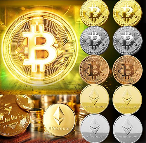 10 Pcs Bitcoin Coins Ethereum Coins and 10 Cases Cryptocurrency Coins Commemorative 2021 New Blockchain Cryptocurrency Collectors Gold Silver Bronze Plated Bitcoin and Protective Cases